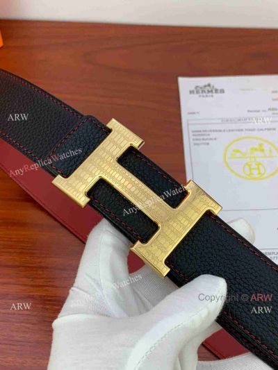 AAA Quality Copy Hermes Society Reversible Leather Belt Pebble motif Buckle
